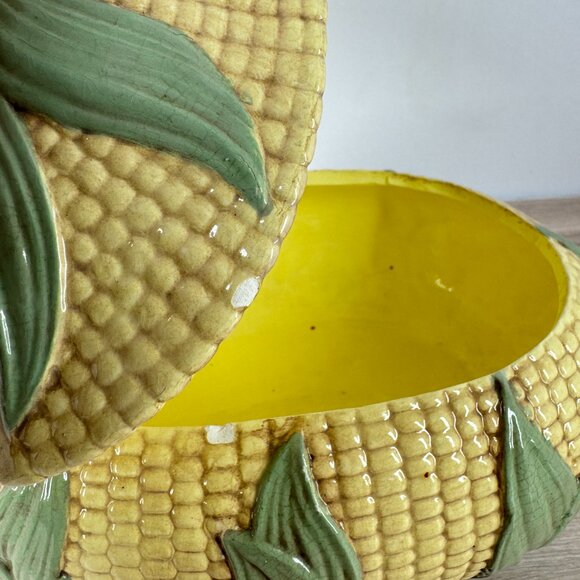 Vintage MKL Majolica Style Corn Soup Tureen Ceramic Lidded Vegetable Bowl - Picture 6 of 11